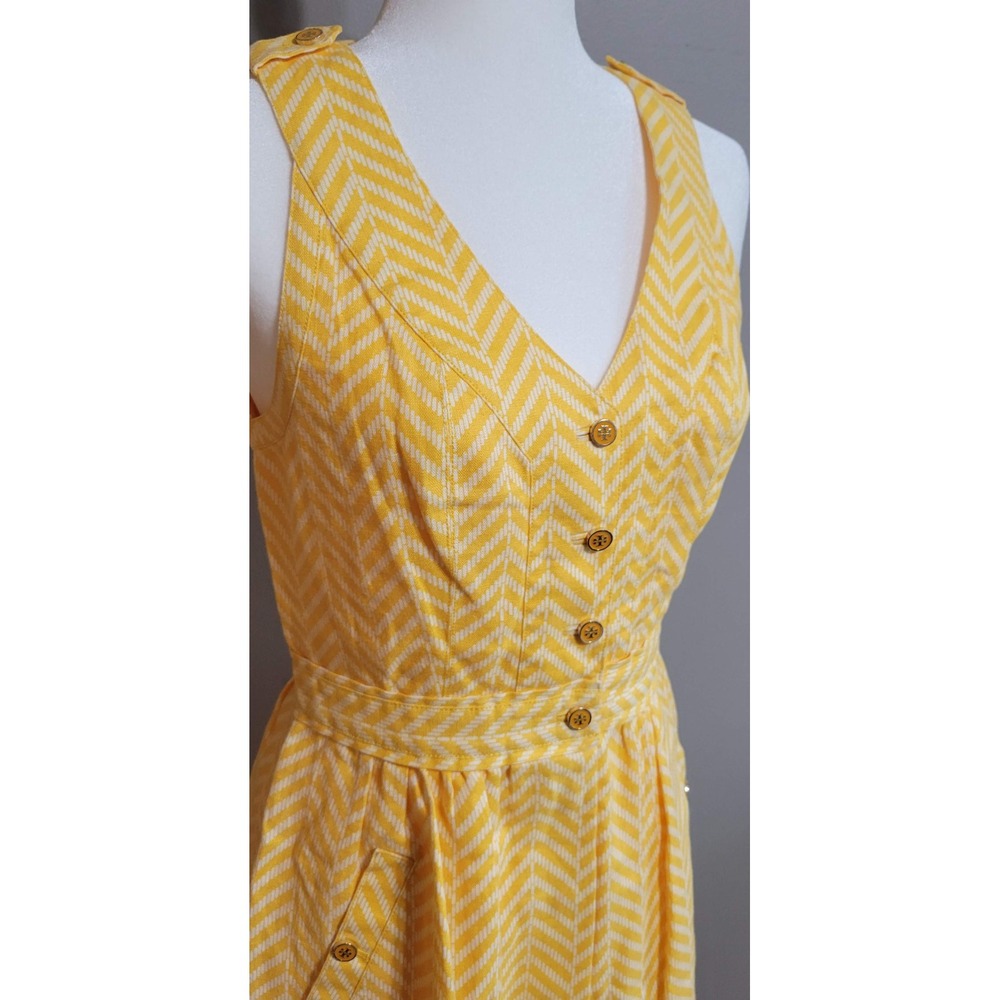 Tory Burch Linen Button-Down Yellow Chevron Dress - Picture 5 of 10